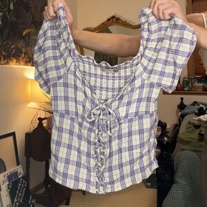 Plaid Purple and White Women's Top